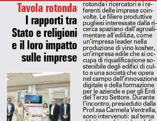 “Diritto, religioni e impresa” su La Gazzetta del Mezzogiorno